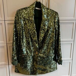 Alice and Olivia Quincy sequin olive green blazer